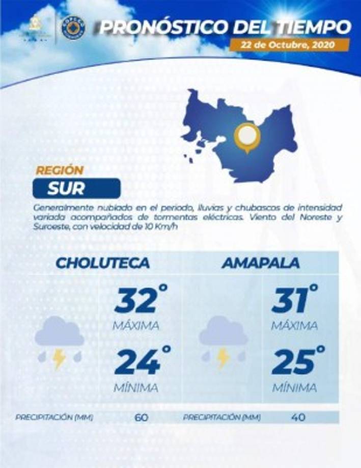 En la zona sur aunque existirán temperaturas máximas de 32 y 31 grados, habrá fuerte presencia de lluvia.