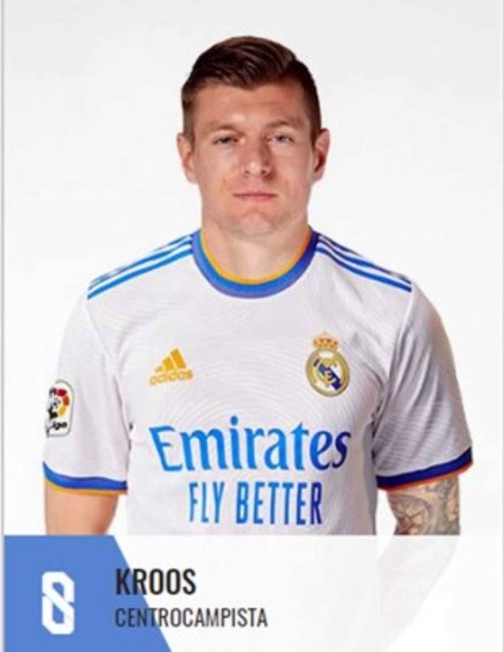 Toni Kroos - El mediocampista alemán con el número 8 en el Real Madrid.