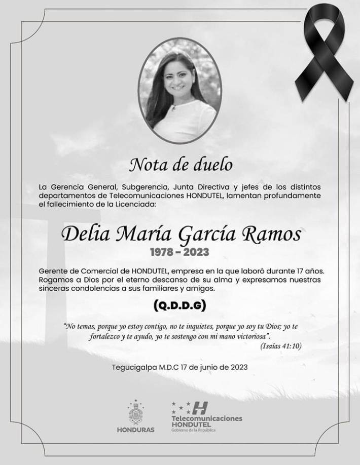Esta es la nota de duelo emitida por Hondutel.