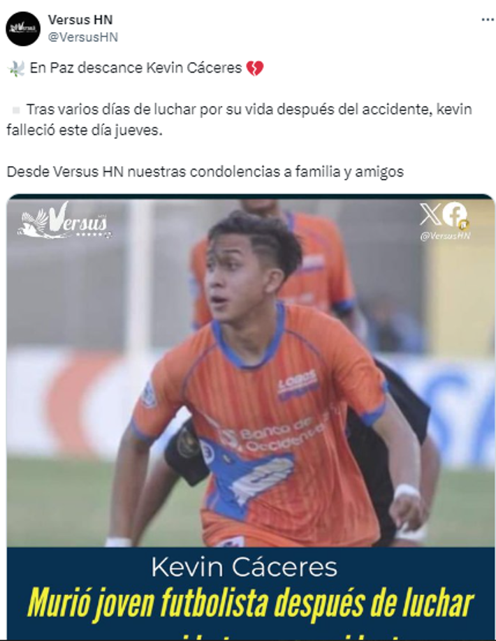 ¿Quién era Kevin Cáceres? Consternación tras muerte de futbolista hondureño
