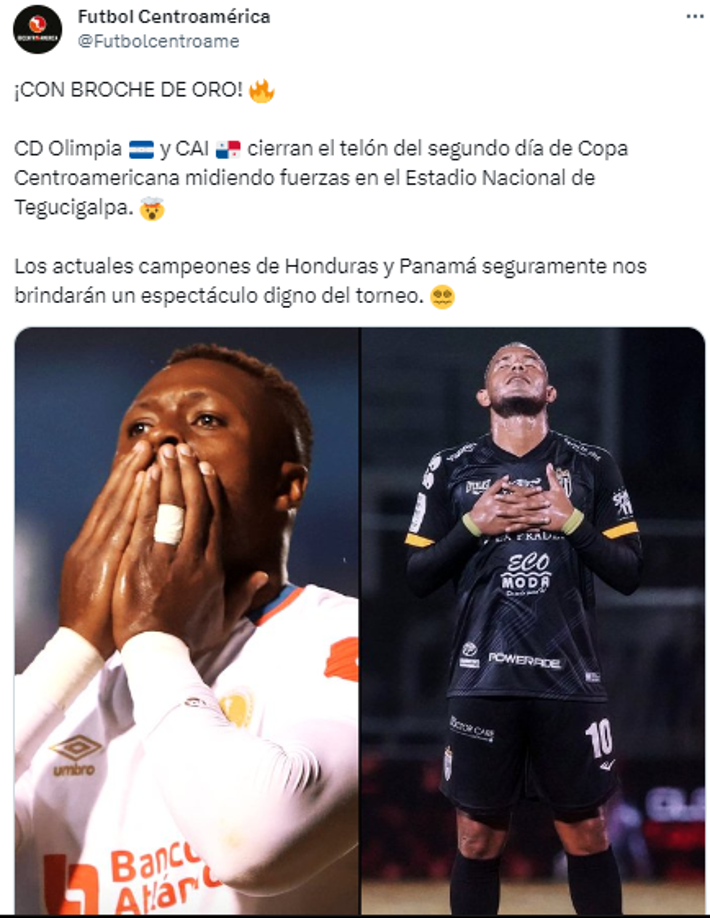 Fútbol Centroamérica: “Olimpia y CAI cierran el telón del segundo día de Copa Centroamericana midiendo fuerzas en el Estadio Nacional de Tegucigalpa”.