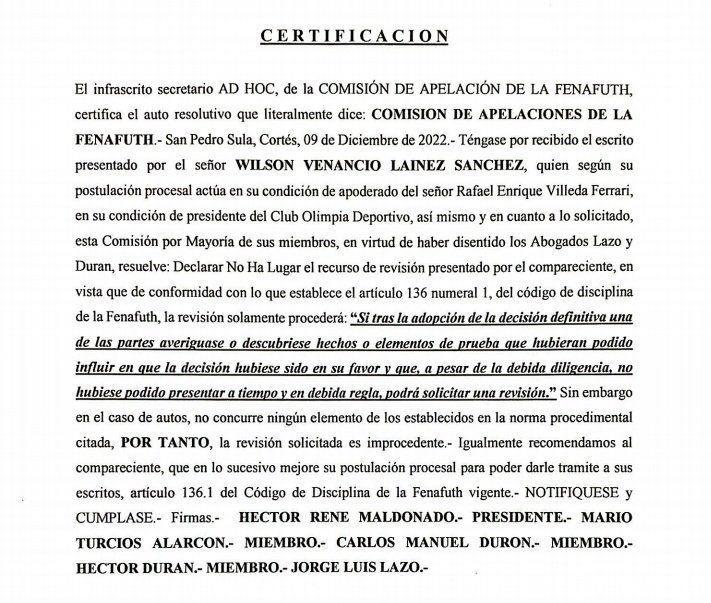 OFICIAL: Olimpia no puede jugar la Gran Final en San Pedro Sula