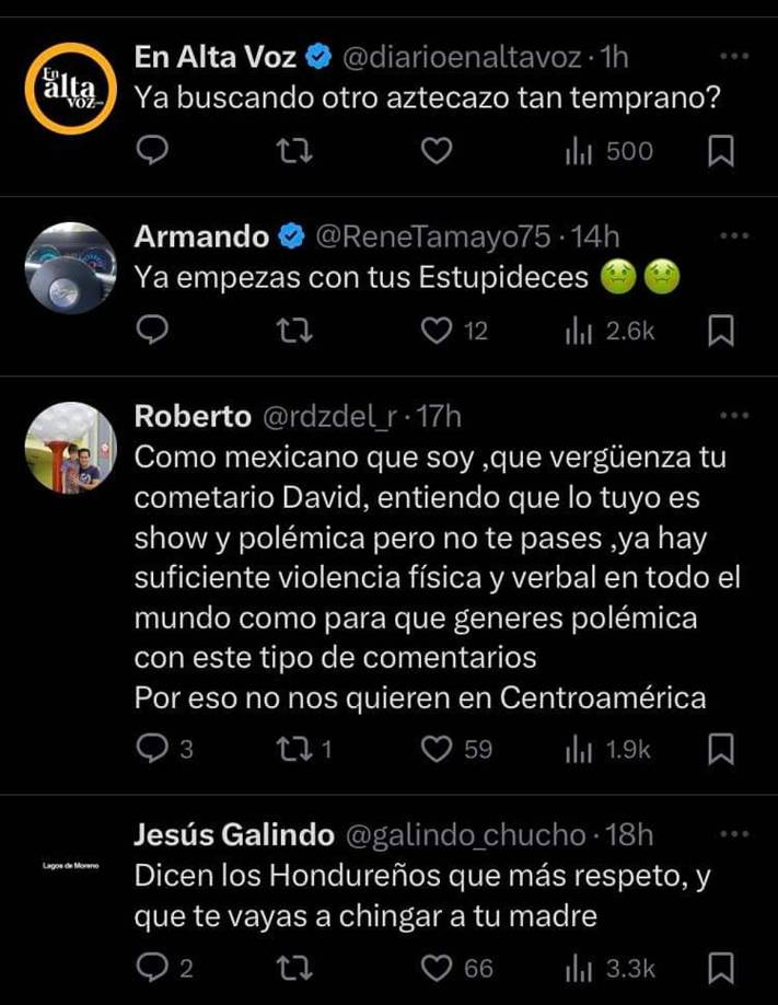 A David Faitelson le comentaron muchos aficionados hondureños sus palabras y también usuarios mexicanos respondieron.
