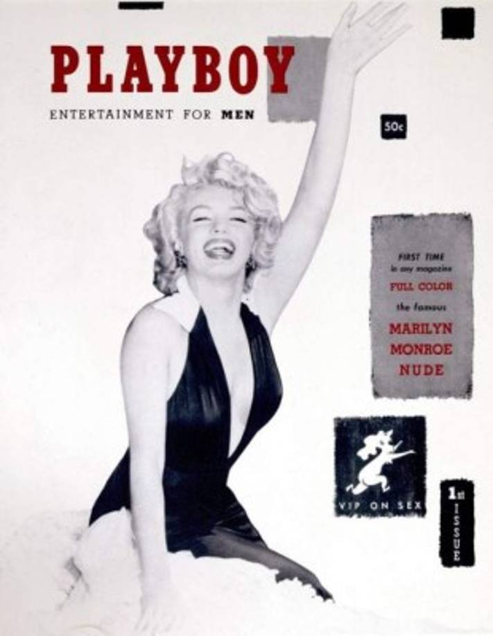 La protagonista del primer número de Playboy en 1953 fue el símbolo sexual Marilyn Monroe, con una foto de portada en la que aparecía vestida, pero completamente desnuda en las páginas interiores.
