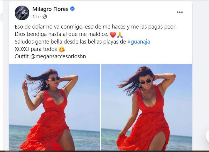 “Eso de odiar no va conmigo. Eso de me haces y me las pagas peor. Dios bendiga hasta al que me maldice”, dijo Milagros en sus redes sociales.