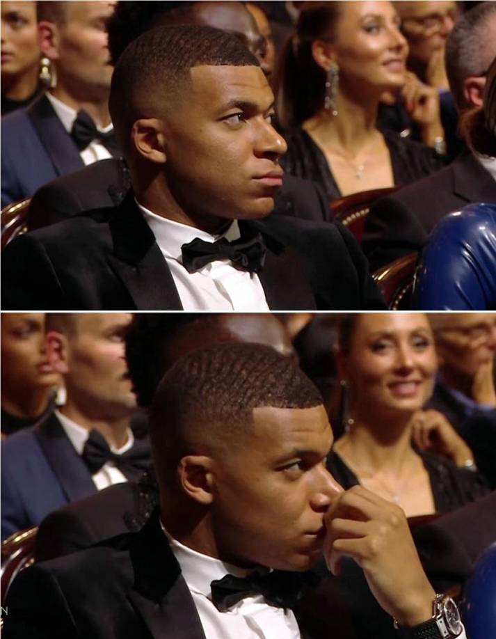 ¿Qué estaba pensando? Así miraba Kylian Mbappé a Karim Benzema tras ganar el Balón de Oro 2022.