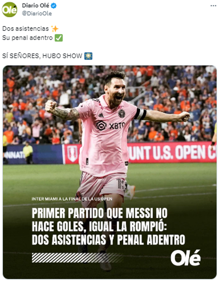 Diario Olé de Argentina: “Dos asistencias. Su penal adentro. SÍ SEÑORES, HUBO SHOW”.