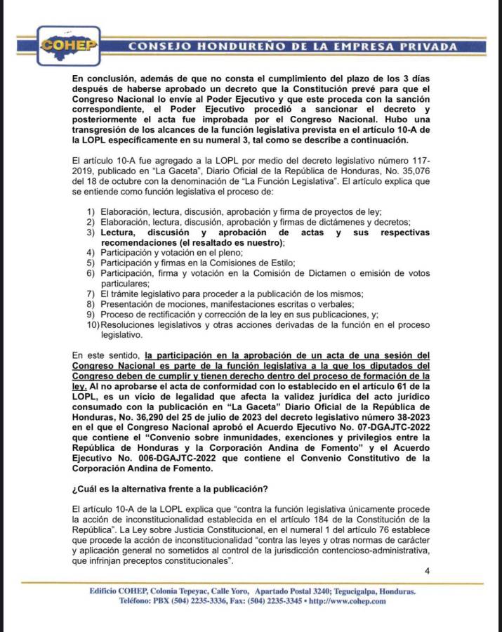 Análisis jurídico del Cohep sobre adhesión al CAF.