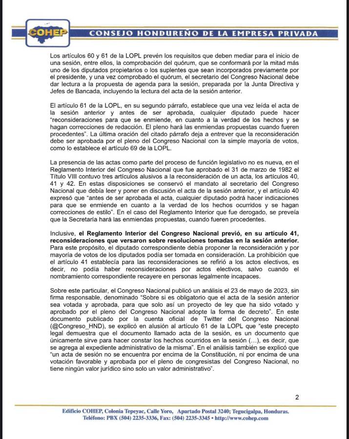 Análisis jurídico del Cohep sobre adhesión al CAF.