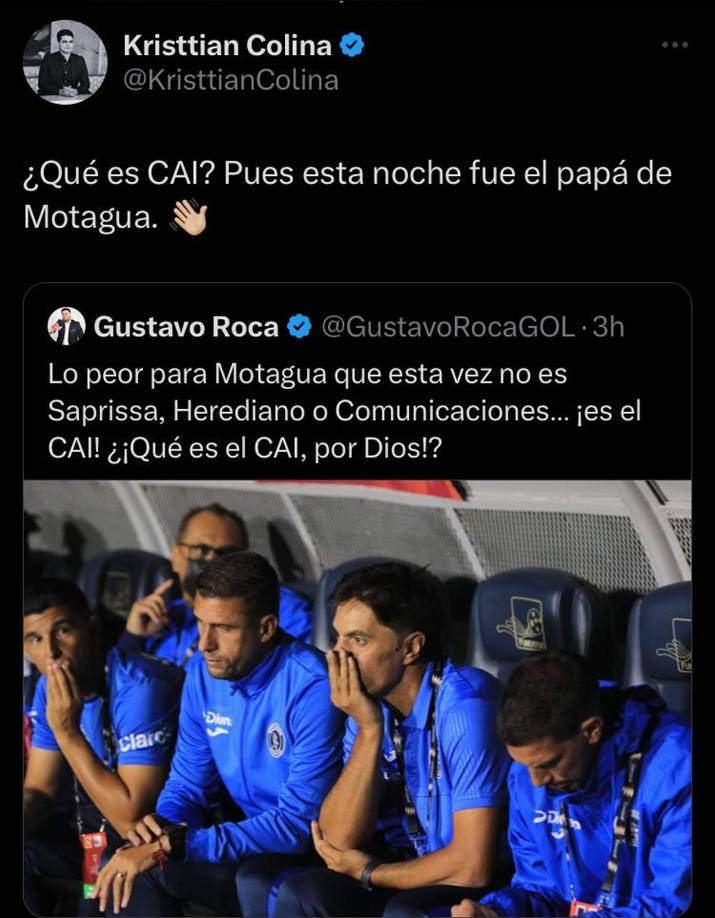 Otro periodista panameño, Kristian Colina, le contestó la pregunta a Gustavo Roca: “¿Qué es el CAI?”. “Pues esta noche fue el papá de Motagua”.