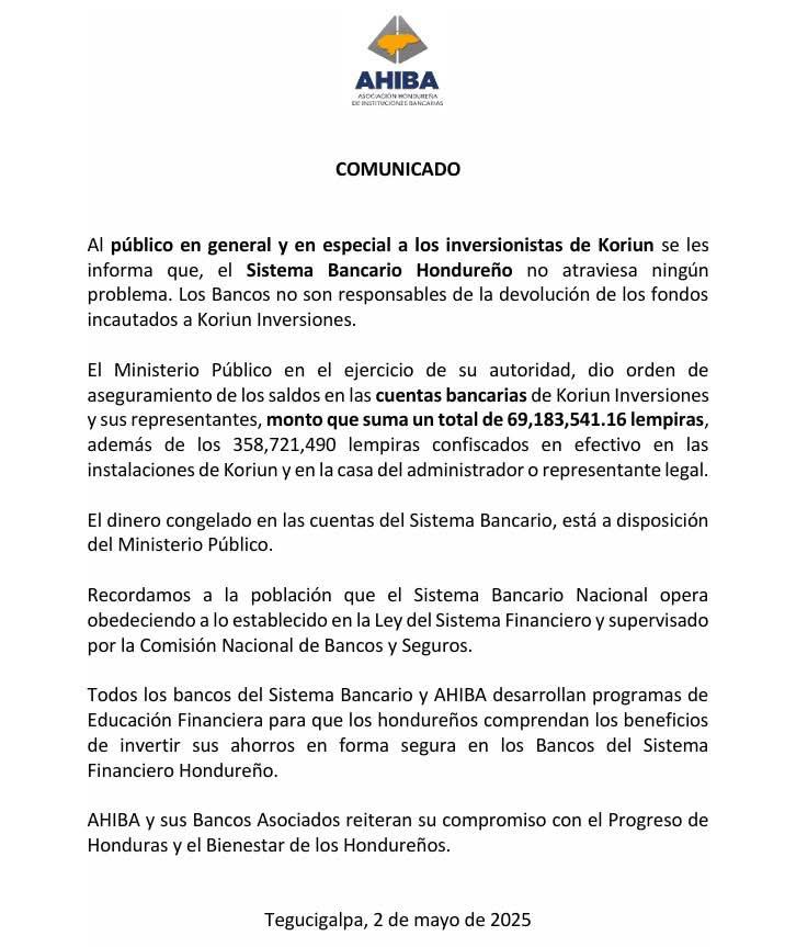 Ahiba sobre Koriun: Bancos no son responsables de la devolución