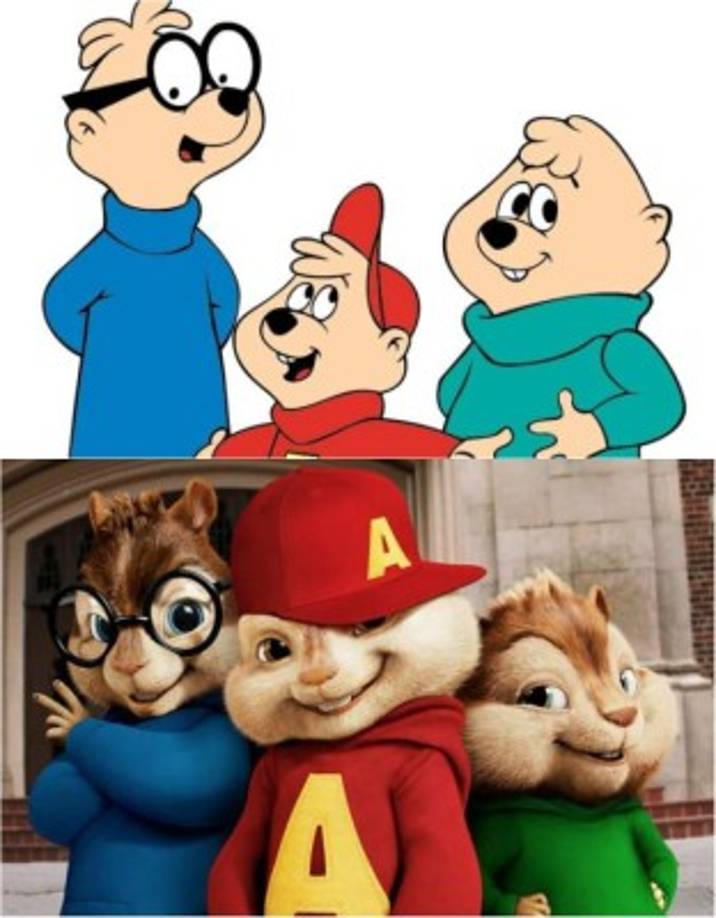 Alvin y las ardillas en 1958 y 2007.