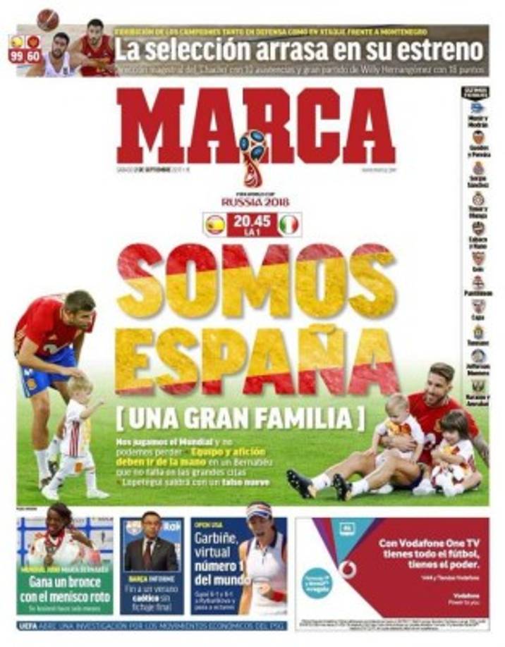 Diario Marca de España en su portada hace alusión al partidazo entre España - Italia a realizarse este día.
