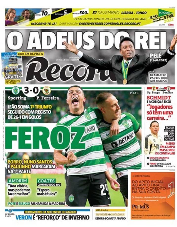 Portada del diario Récord (Portugal) - “El adiós del rey”.