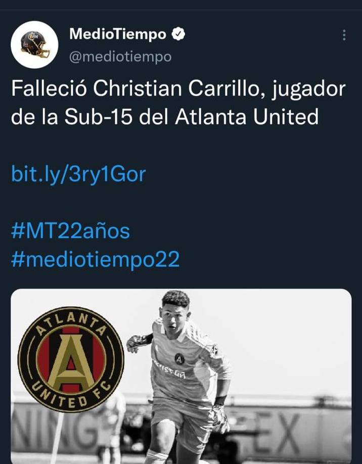 El portal Medio Tiempo informó sobre la muerte de Christian Carrillo.