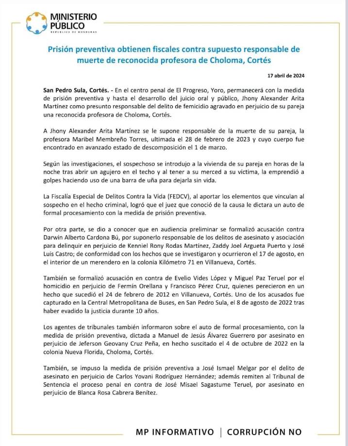 “Maseca” se introdujo a la casa de la educadora en la colonia Europa de Choloma para robarle dinero y documentos, y además llegaba a su casa en estado de ebriedad, advirtiéndole que si no era de él, no lo sería de nadie.