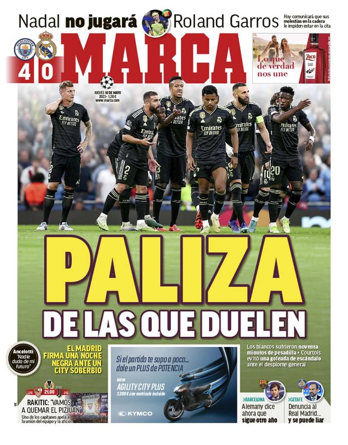 Diario Marca - “Paliza de las que duelen”. “El Madrid firma una noche negra ante un City soberbio”.