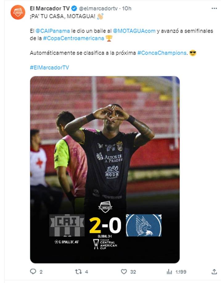 El canal panameño El Macador TV mandó “¡Pa’ tu casa!” al Motagua tras el gran triunfo del CAI, que “le dio un bail” al equipo hondureño”.