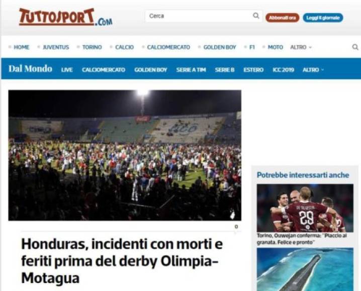 En Italia informaron sobre la tragedia que ocurrió en el estadio Nacional.