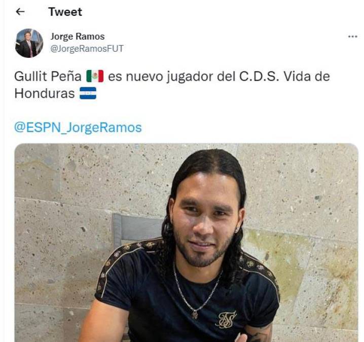 El polémico periodista uruguayo Jorge Ramos: “Gullit” Peña es nuevo jugador del Vida de Honduras”.