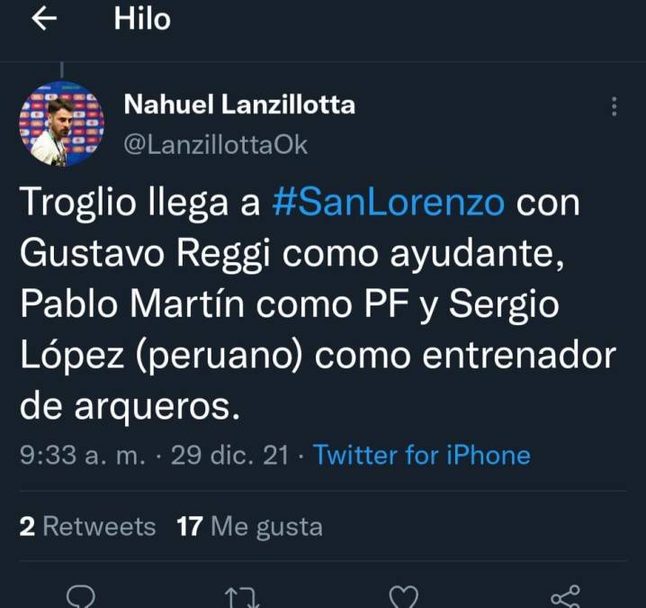 Además, se informa que Pedro Troglio llega a San Lorenzo con el mismo cuerpo técnico que tuvo en Olimpia.
