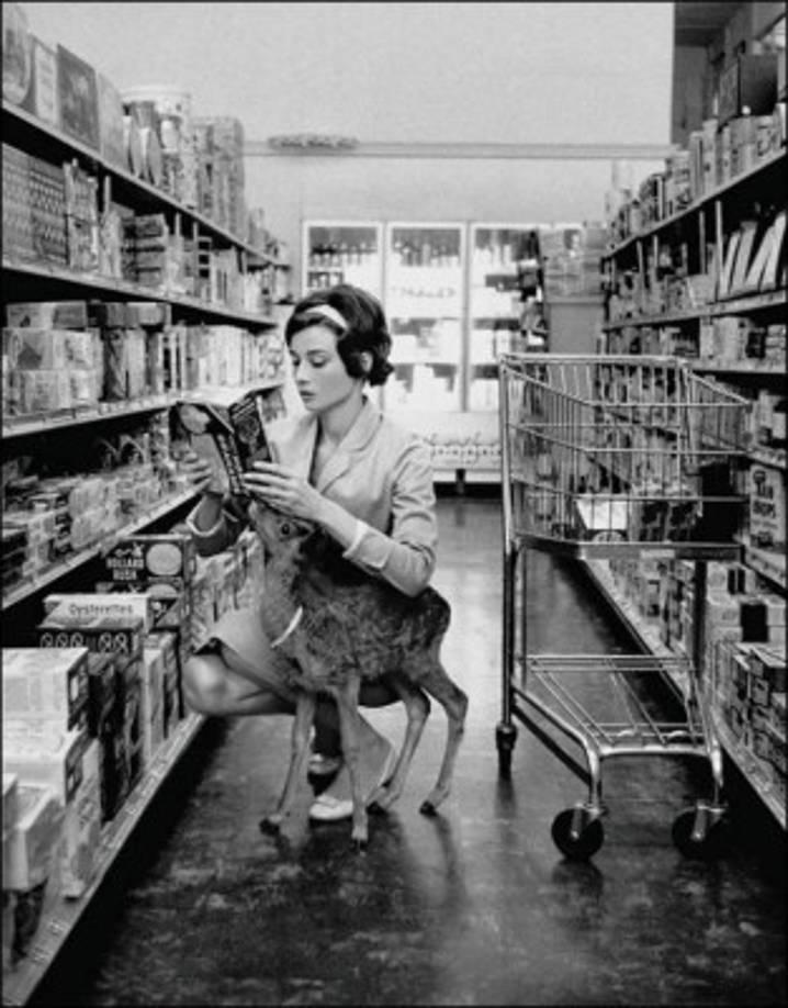 Audrey Hepburn de compras con su cervatillo, Beverly Hills en 1958.