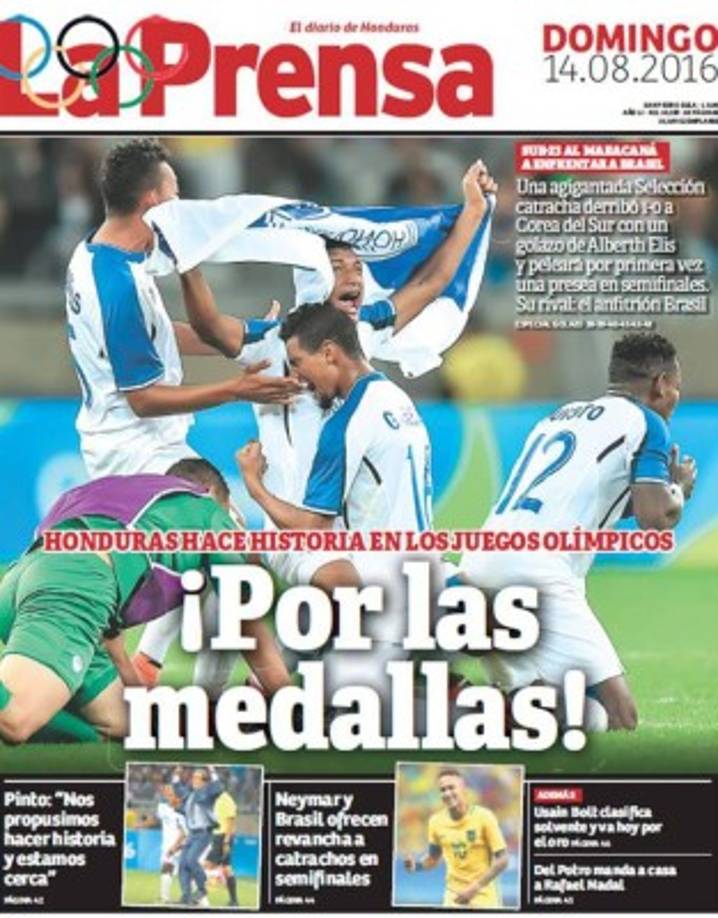 Esta es nuestra portada de hoy en referencia a la hazaña de Honduras, estamos entre las cuatro mejores del mundo en Juegos Olímpicos y ahora va por Brasil.