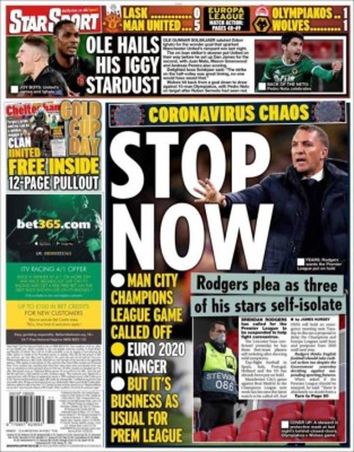 Star Sport (Inglaterra) - Haciendo referencia a parar la Premier League por el caos del coronavirus.