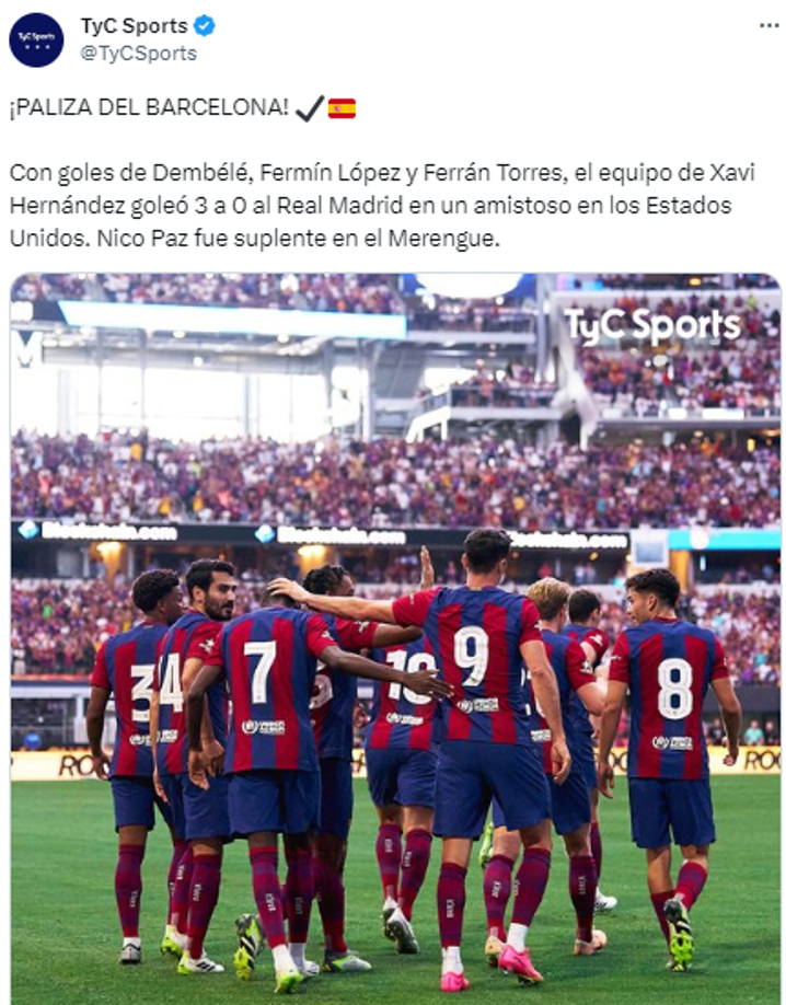 TYC Sports de Argentina: “¡PALIZA DEL BARCELONA!”