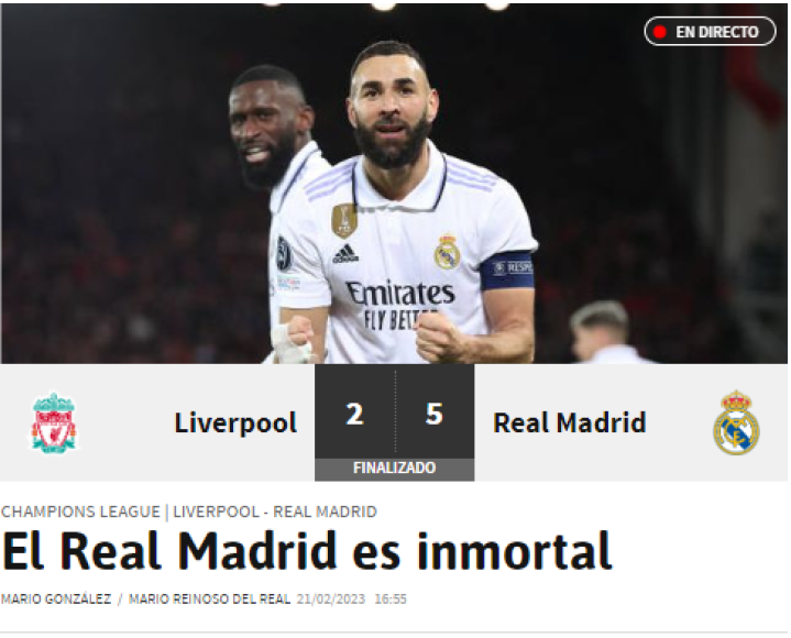 Diario As de España: “El Real Madrid es inmortal”.