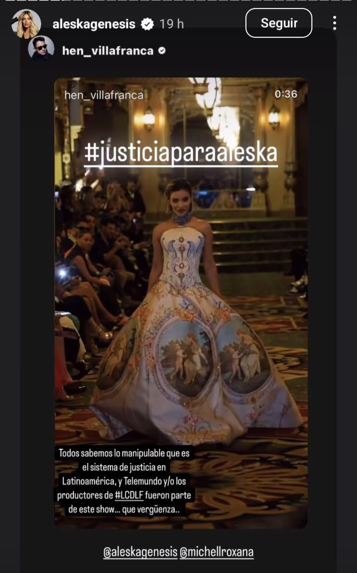 Aleska compartió en sus historias los post de apoyo de amigos, seguidores y familiares, quienes denunciaron también a la cadena Telemundo y los productores del reality show “La Casa de los Famosos All-Stars”.