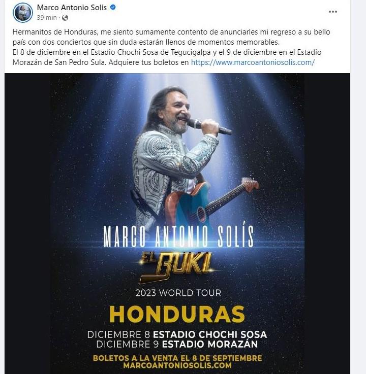Marco Antonio Solís “El Buki” regresa a Honduras