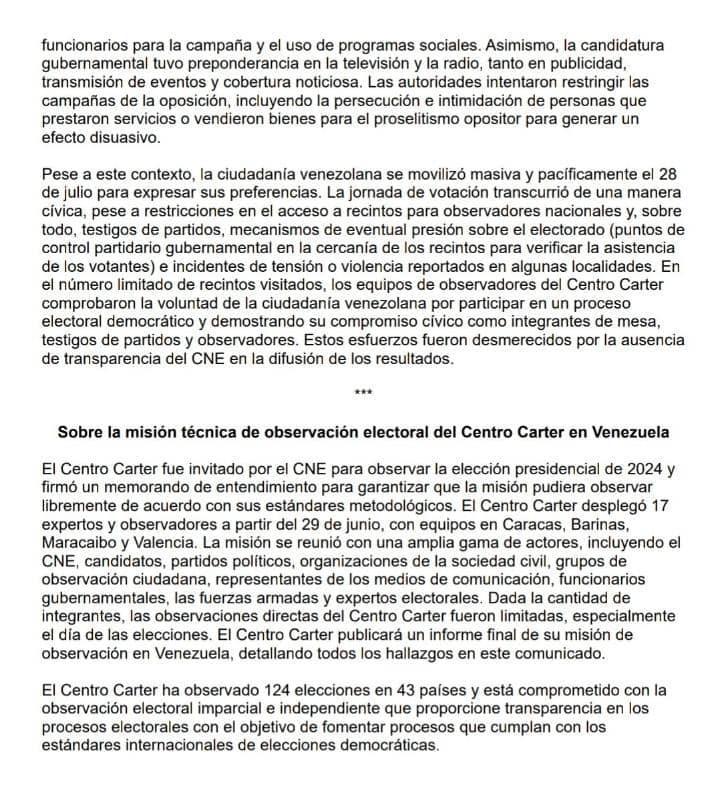 Centro Carter: Elección presidencial en Venezuela “no puede ser considerada democrática”
