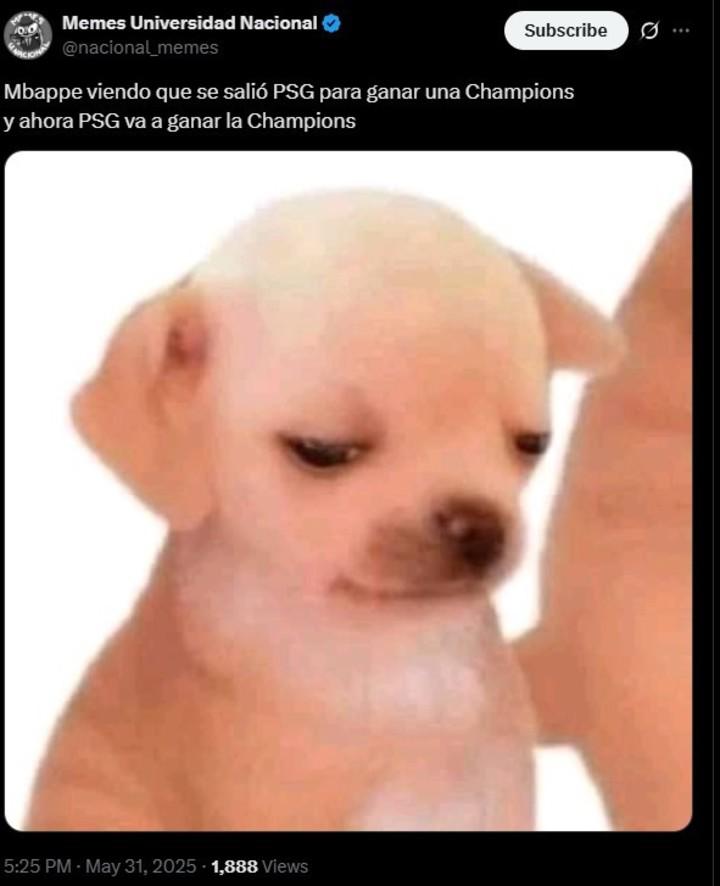 Mbappé recibe burlas: Los mejores memes tras la final de Champions