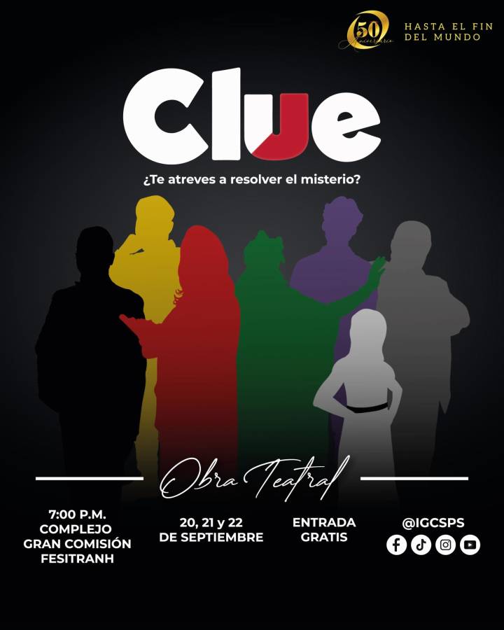 Detalles sobre la presentación de la obra teatral “Clue”.