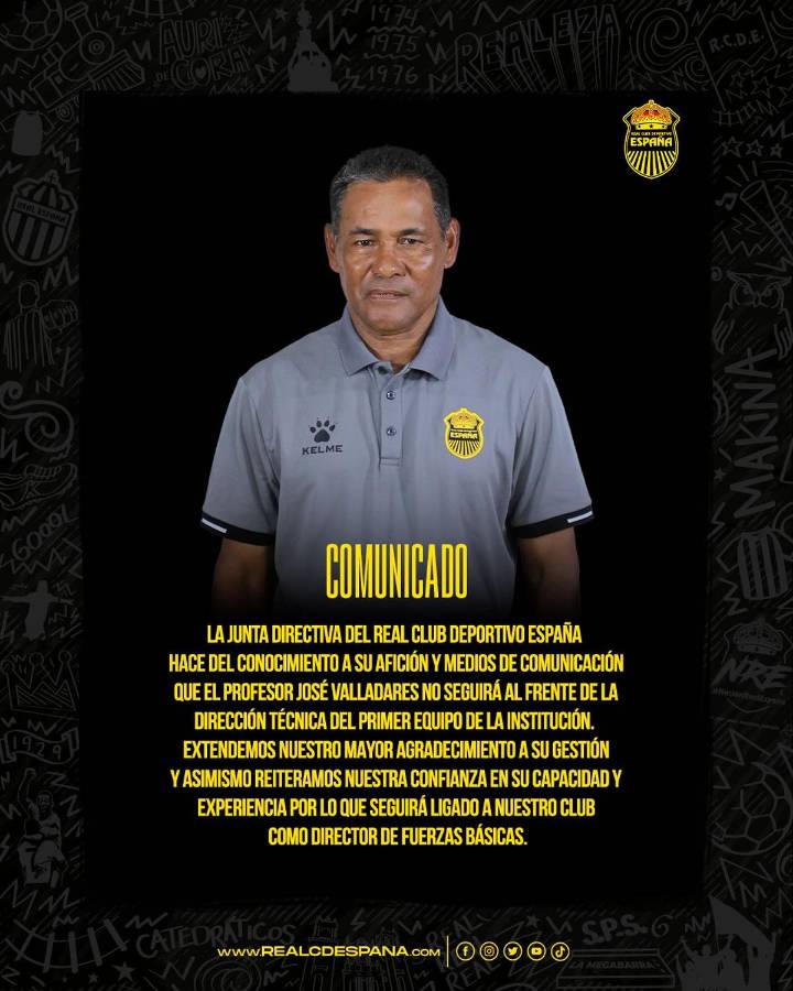 Así despidió Real España a José Valladares con este comunicado.