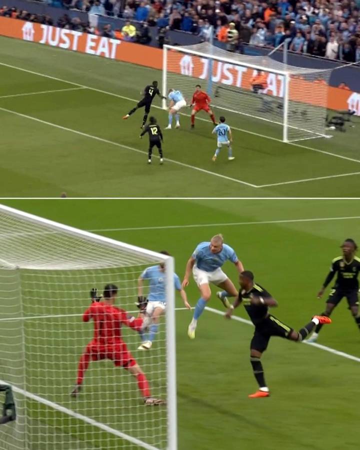 La primera parada de Courtois a cabezazo de Haaland.