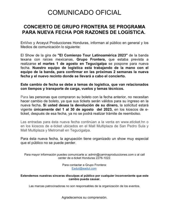 Posponen concierto de Grupo Frontera en Honduras