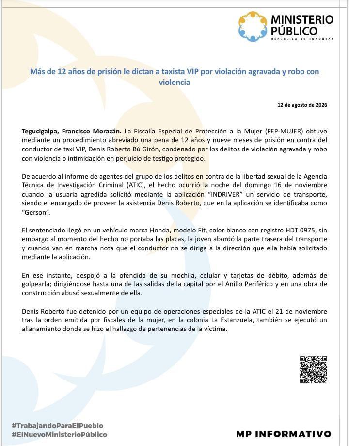 Comunicado del Ministerio Público.