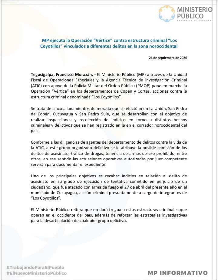 Comunicado oficial del Ministerio Público.