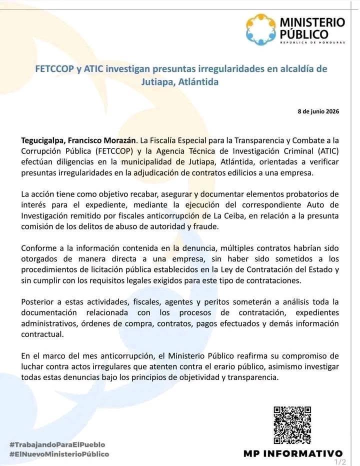 Comunicado del Ministerio Público.