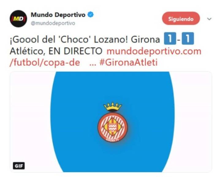 Mundo Deportivo de España y su posteo sobre el gol del hondureño Antony Lozano.