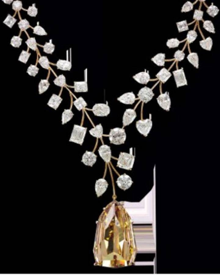 Collar de diamantes L’Incomparable. Valor: US$55 millones. Es el collar más costoso del mundo y lo más interesante fue que el diamante amarillo fue encontrado por una niña en el Congo en 1980. (Foto: The jewellery editor)