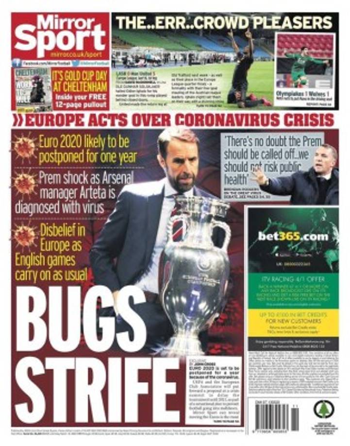 Mirror Sport (Inglaterra) - Hablan de la posible suspensión de la Eurocopa para este año.