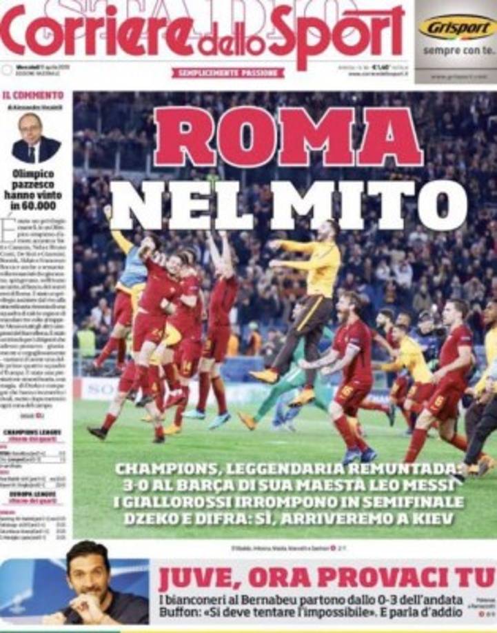 La Roma se ha llevado las portadas en Italia.