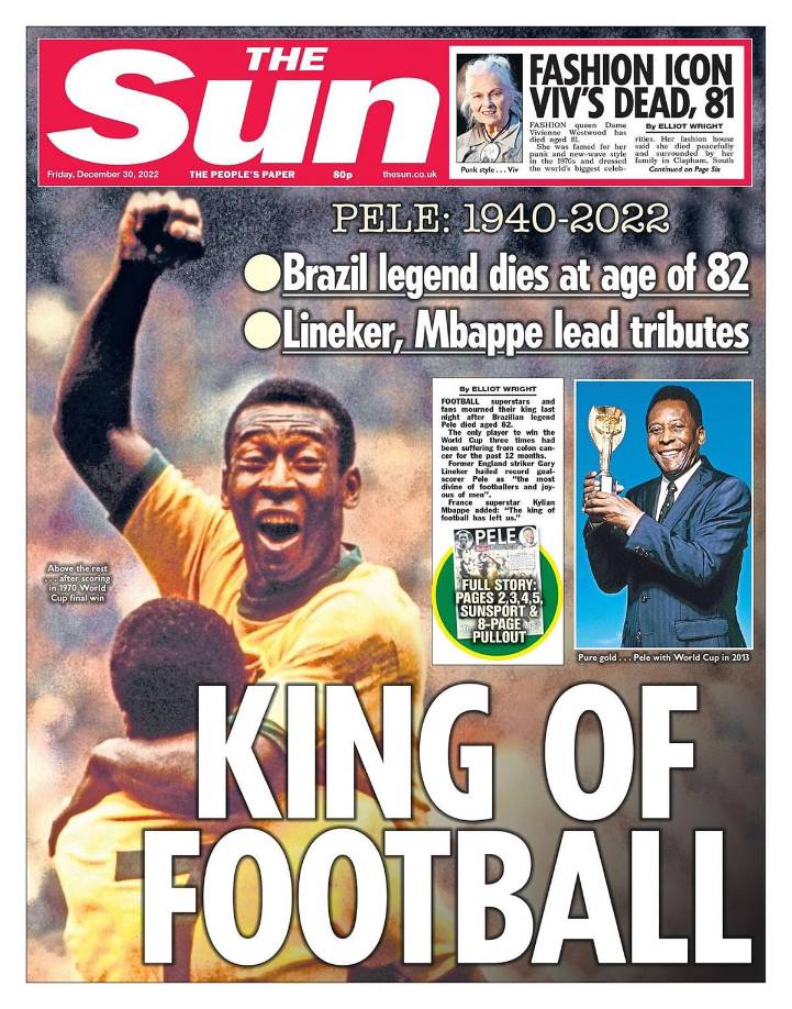 Portada del diario The Sun (Inglaterra) - “Rey del fútbol”.