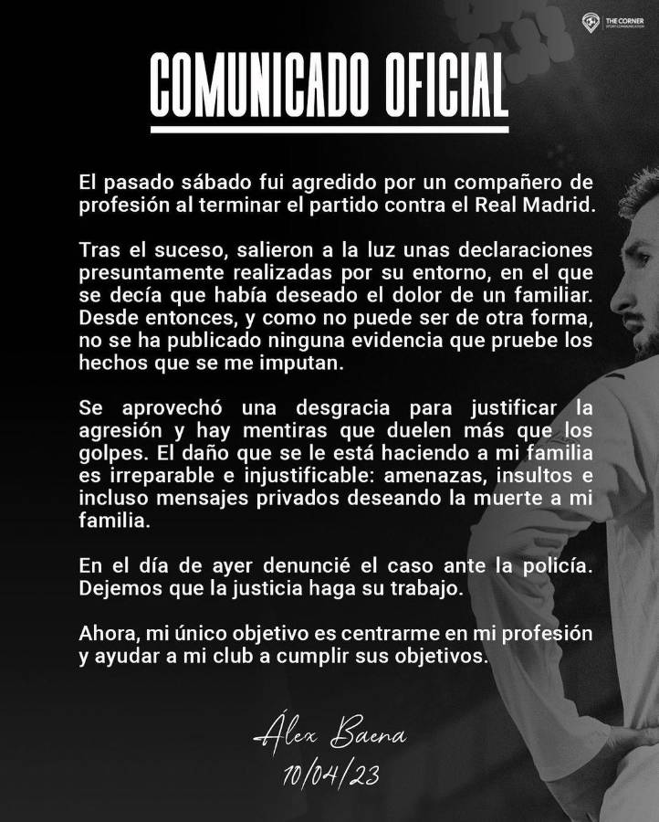 Comunicado de Baena en sus redes sociales.