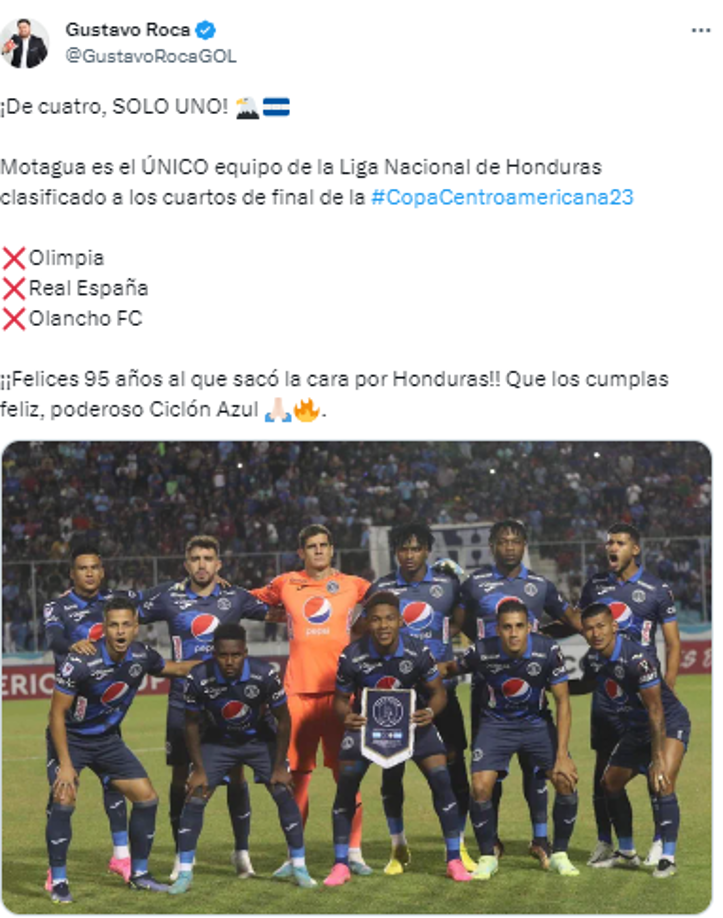 Y también público: “De cuatro, SOLO UNO! Motagua es el ÚNICO equipo de la Liga Nacional de Honduras clasificado a los cuartos de final de la #CopaCentroamericana23”: