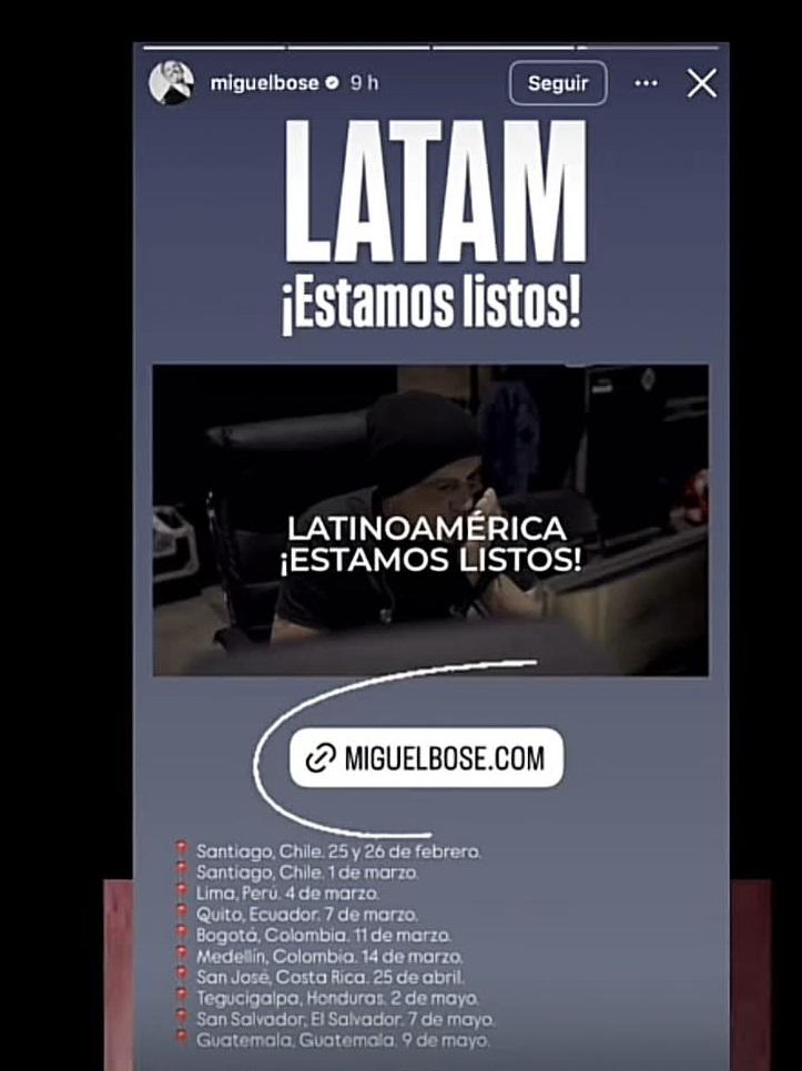 Imagen de la historia compartida por el artista español y donde confirma su concierto en el país.