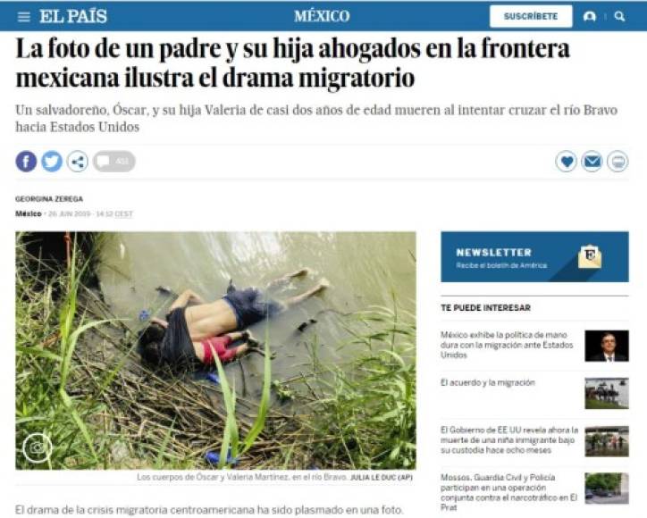 El diario español El País afirmó que la foto es una muestra del drama que se vive en las fronteras de México.